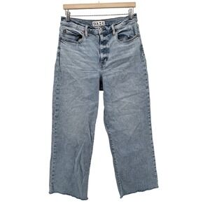 Daze Denim Hug High Rise Wide Leg Jeans 31 Light Blue Wash Denim Raw Hem